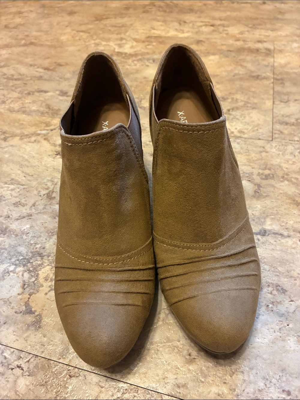 Women's Taupe Suede Slip-On Ankle Booties